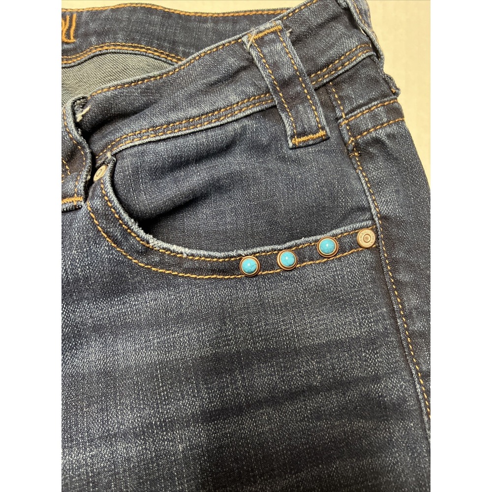 Rock & Roll Denim Western Cowgirl Trouser Women's 29 X 32 Jeans Turquoise Studs - Picture 10 of 16
